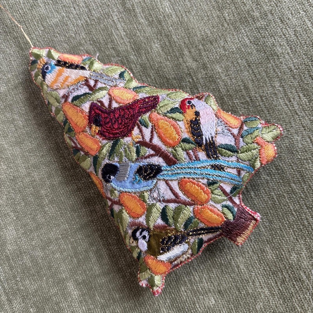VTG Song Bird Embroidered Decorative Christmas Tree Aviary Ornament 6" Colorful